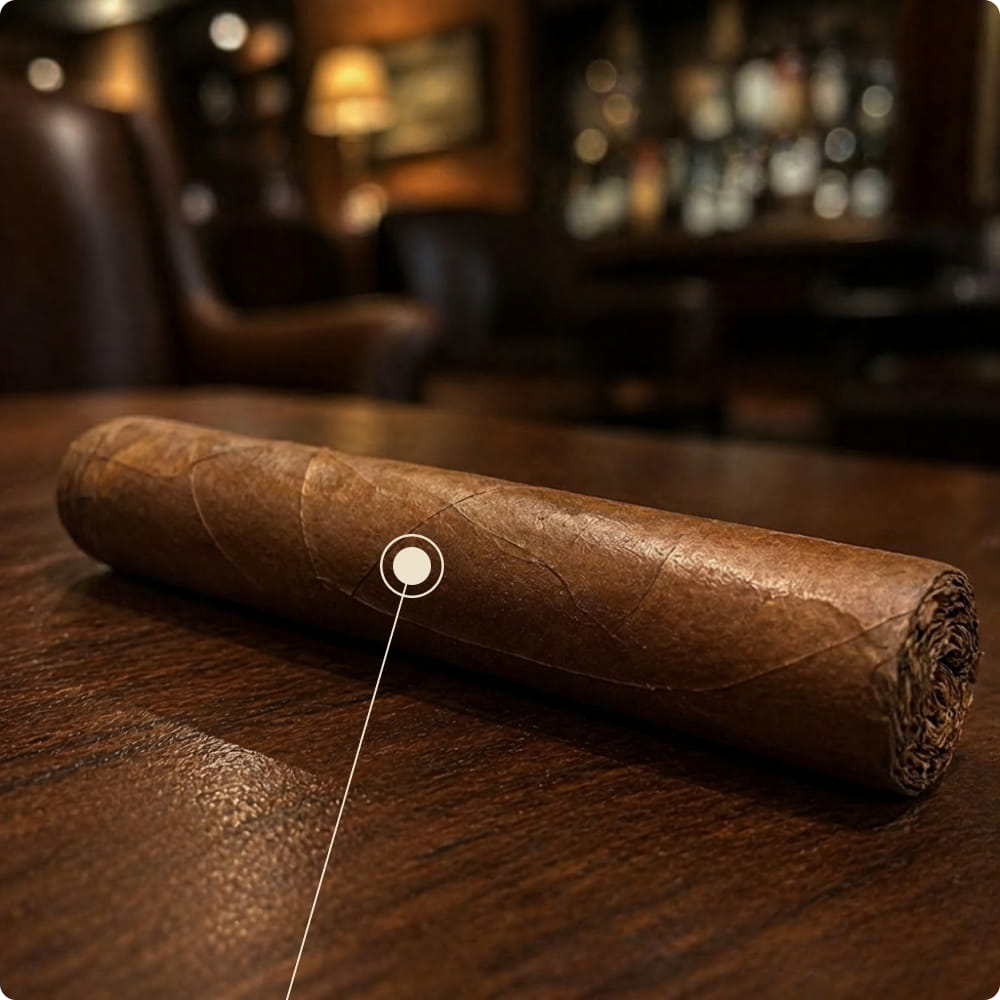 Diagram showing the wrapper, the outermost leaf of a premium cigar, with a gold marker indicating the wrapper portion